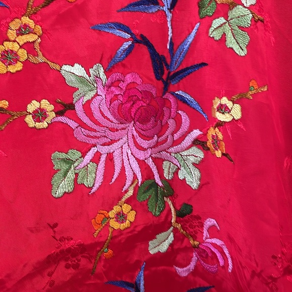 Embroidered kimono Negligee Two pockets Damask satin fabric tone-on-tone pattern - Picture 10 of 10